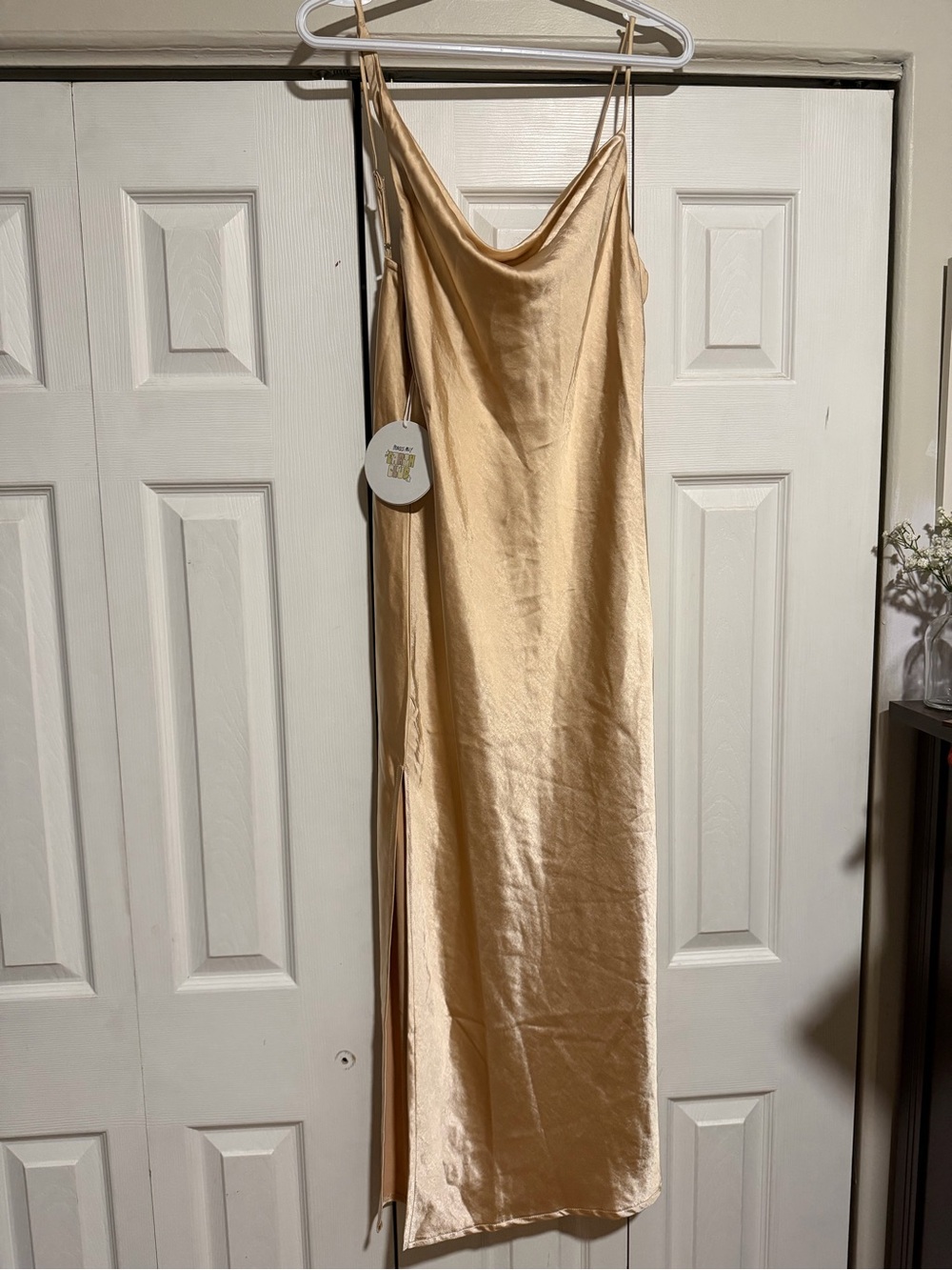 Princess Polly Champagne Satin Midi Slip Dress
